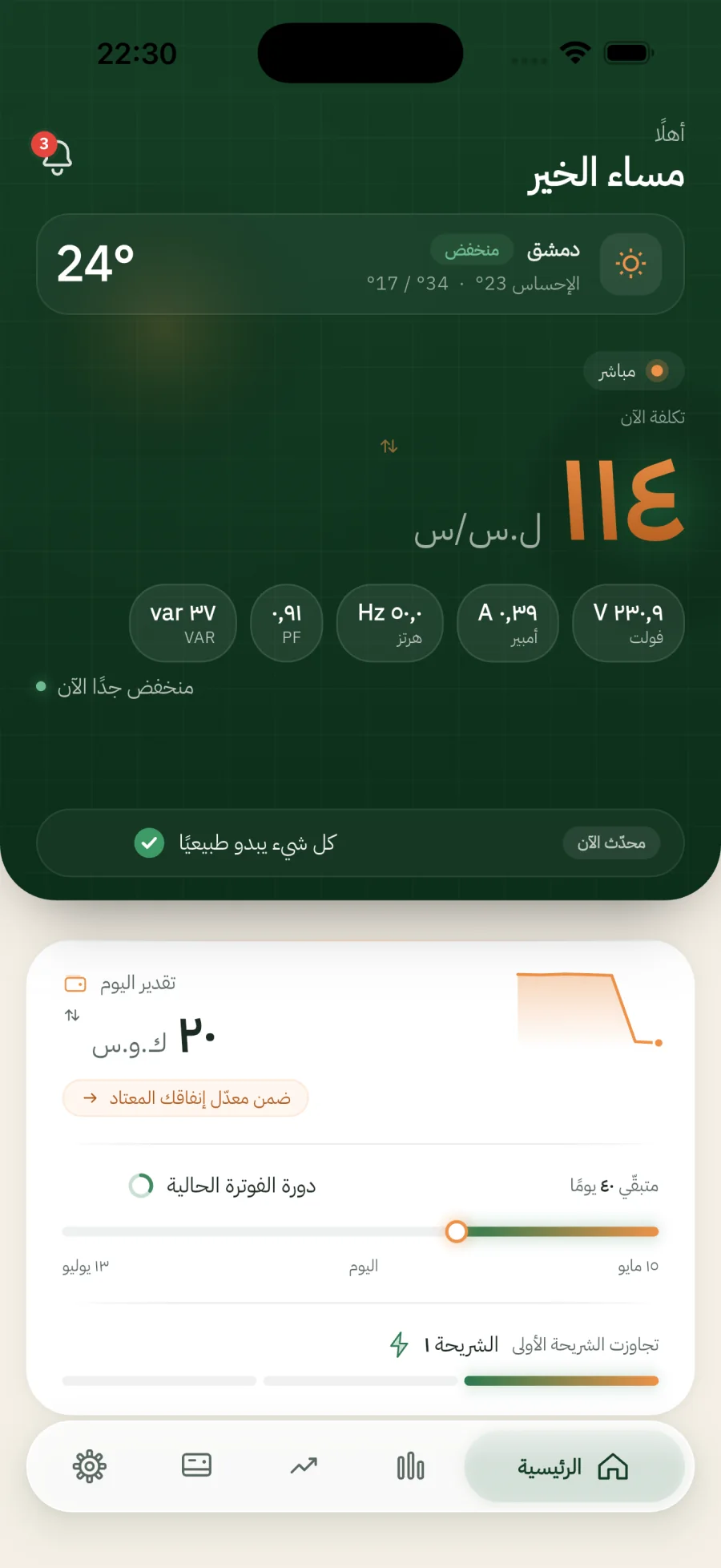 تطبيق كاشف يعرض الاستهلاك الحالي